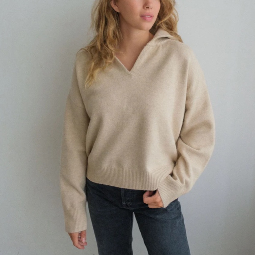 THINGSBETWEEN Lucy Knit Collared Sweater Natural Cream M